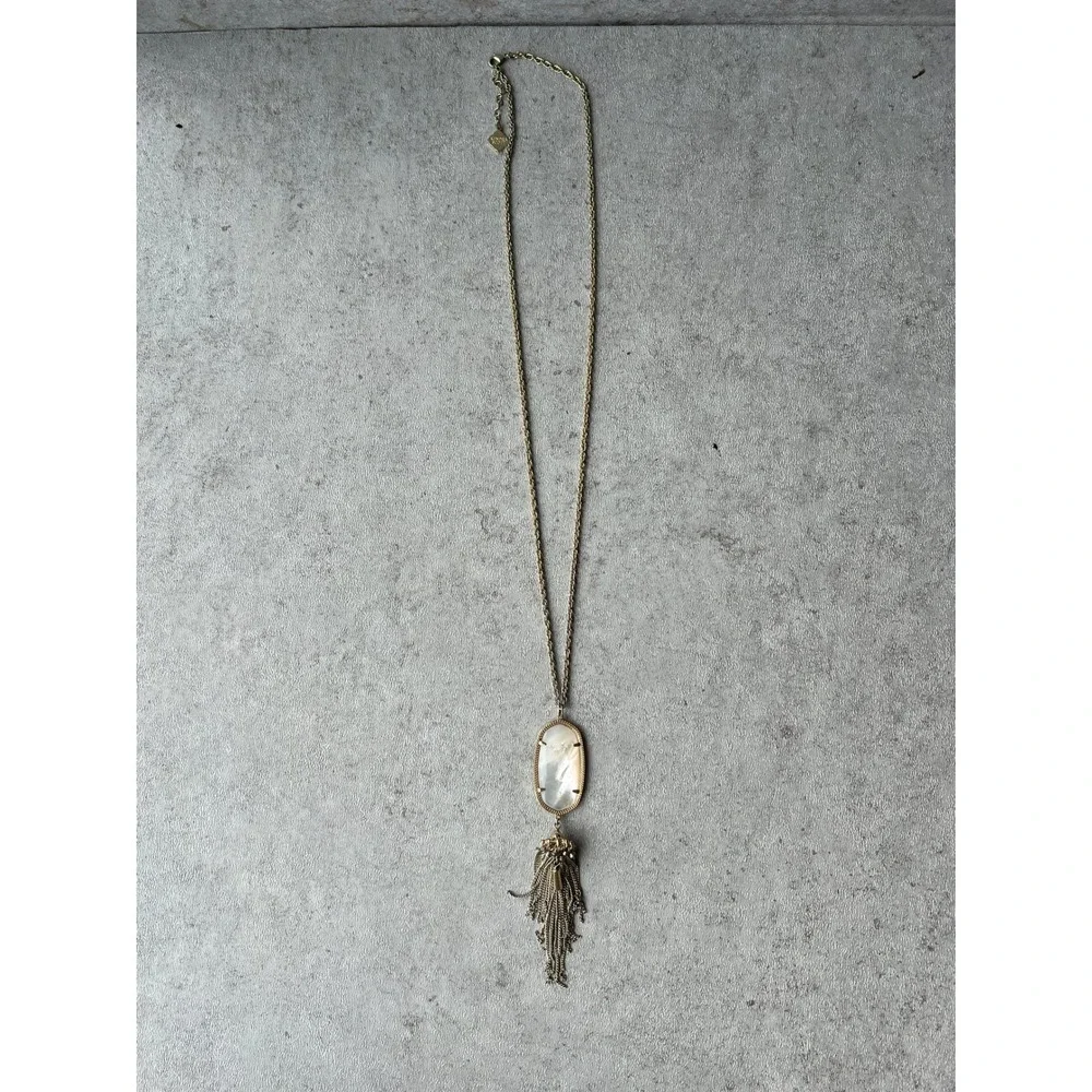 Kendra Scott Necklace Lot Rayne Pearl Druzy Lariat Tassel Long Party Jewelry - Picture 8 of 14